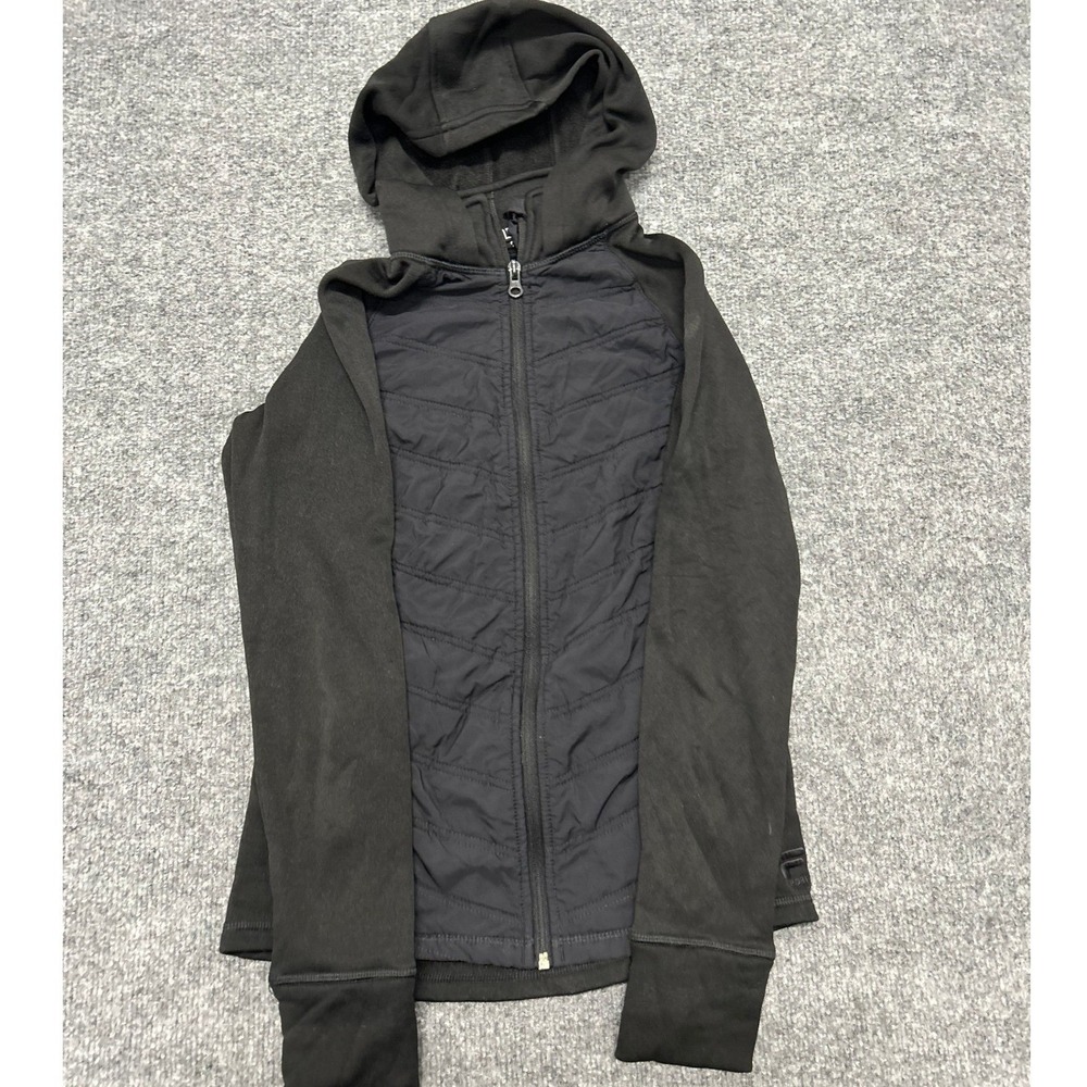 Fila Sport Hoodie Womens Size S Black Hybrid Quilted Puffer Full Zip Activewear